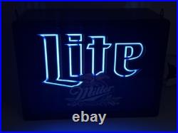 Miller Lite Blue Neon Sign VTG Size 10.5x7.5x5 Lights Up Bar Hang Beer Clean EUC