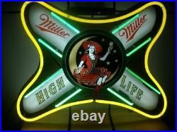 Miller Lite High Life Girl Acrylic Vintage Beer Bar Club Neon Light Sign 17