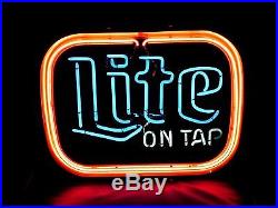 Miller Lite On Tap Neon Beer Sign Lighted Vintage 21 x 16 Bar Man Cave Color