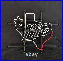 Miller Lite Texas Star Decor Artwork Neon Sign Bar Vintage Shop Glass Lamp
