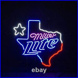 Miller Lite Texas Star Vintage Neon Light Sign Bar Pub Glass Night Wall 20