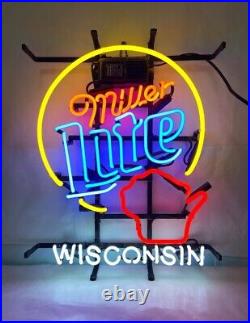 Miller Lite Wisconsin Vintage Neon Light Sign Artwork Pub Lamp Cave Glass 19
