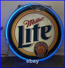 Miller Lite round double sided Neon vintage hanging bar Lighted Beer sign 20