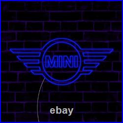 Mini Car Logo LED Flex Neon Sign 28x12 Light Man Car Garage Vintage Wall Decor