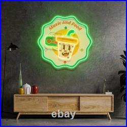 Music Food LED Neon Sign 22x22 Light Man Cave Vintage Restaurant Wall Decor