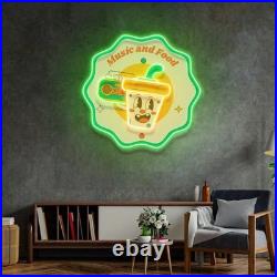 Music Food LED Neon Sign 22x22 Light Man Cave Vintage Restaurant Wall Decor