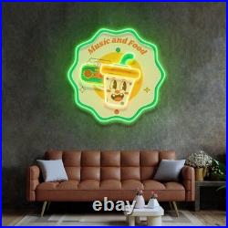 Music Food LED Neon Sign 22x22 Light Man Cave Vintage Restaurant Wall Decor