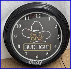 NEW Vintage 1990s Bud Light George Strait Purple Neon Lighted Clock Sign 17 1/4