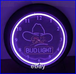 NEW Vintage 1990s Bud Light George Strait Purple Neon Lighted Clock Sign 17 1/4