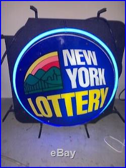 NEW YORK LOTTERY light NEON SIGN Lamp MAN CAVE NY VTG Vintage 90s Bar Mega Bucks