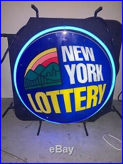 NEW YORK LOTTERY light NEON SIGN Lamp MAN CAVE NY VTG Vintage 90s Bar Mega Bucks