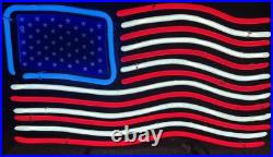 Neon American Flag GHN NEON Inc 800-0148 Vintage 18x 12 Wall Mount/ Free Stand