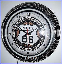 Neon Clock Aged Route 66 Sign 15 Inch Sized Wall Clock Blue Neon Rim Not Vintage