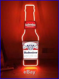 Neon Light Budweiser Bottle Bud Light Busch Beer Bar Miller Vintage Sign 13x5