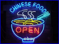 Neon Sign Chinese Food Open Light Lamp Vintage Real Glass Wall Hanging 24x20