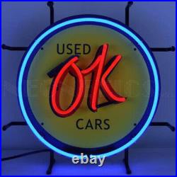 OK USED CARS 24x24 Neon Sign Shop Garage Handcraft Acrylic Glass Vintage Style