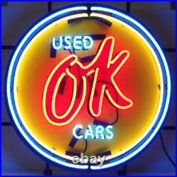 OK USED CARS Neon Sign Light Vintage Style Shop Garage Open Wall Lamp 19x19