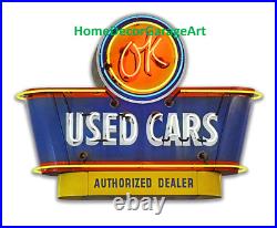 OK Used Cars, Marquis Flat Metal Sign NOT Neon Lighted, Vintage Style Garage Art