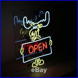 OPEN Deer Neon Sign Light Vintage Beer Bar Pub Shop Canteen Decor Lamp 17x14'