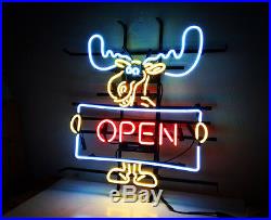 OPEN Deer Vintage Beer Bar Pub Shop Canteen Decor Neon Sign Light Lamp 17x14'