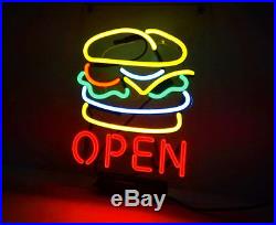 OPEN Hamburger Hot Dog Food Shop Wall Decor Neon Light Sign Beer Bar Vintage