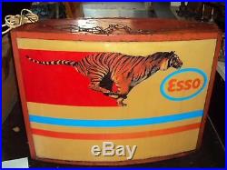 Old Esso Tiger Oil Vintage Light Box Sign Gas Station Garage Nt Porcelain Neon