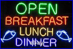 Open Breakfast Lunch Dinner Shop Neon Sign Glass Artwork Restaurant Vintage