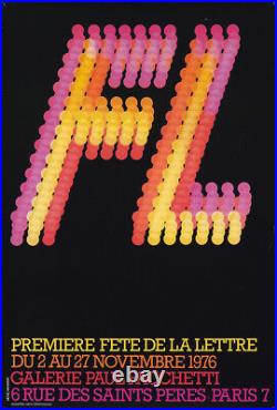 Original Vintage Poster Neon Letters Exhibition Paris 1976 Invitation