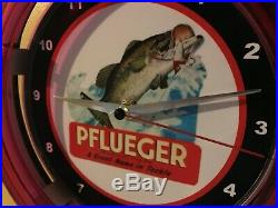 Pflueger Fishing Tackle Lures Bait Shop Store Man Cave Neon Wall Clock Sign