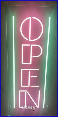 Pink & Green Neon Open Sign Real Neon Tubing. Vintage-80s Neon Colors