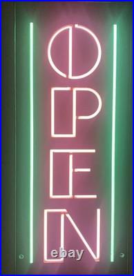 Pink & Green Neon Open Sign Real Neon Tubing. Vintage-80s Neon Colors