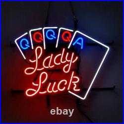 Pink Lady Luck Poker Real Glass Neon Sign Vintage Cave Room Light