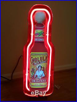 Rare Vintage Cholula Hot Sauce Neon Bar Pub Light Sign 19in High 6.5in Wide
