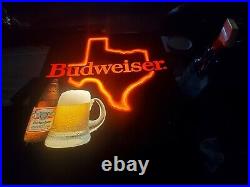 RARE VIntage BUDWEISER BEER lighted sign Texas 80s light neon mancave pub htf