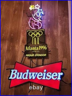 RARE Vintage 1996 Atlanta Olympic Games Budweiser Neon Sign Beer Light 100th