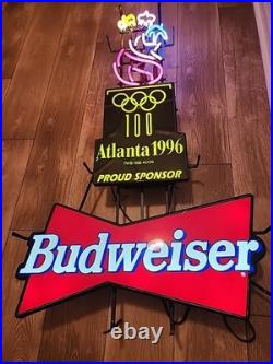 RARE Vintage 1996 Atlanta Olympic Games Budweiser Neon Sign Beer Light 100th