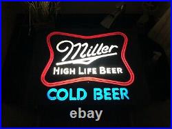 RARE Vintage 80s Miller High Life Cold Beer Lighted Neon Beer Sign 15x20