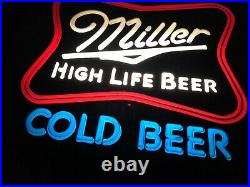 RARE Vintage 80s Miller High Life Cold Beer Lighted Neon Beer Sign 15x20