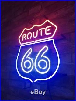ROUTE 66 Beer Porcelain Custom Vintage Store Real Glass Neon Sign Display