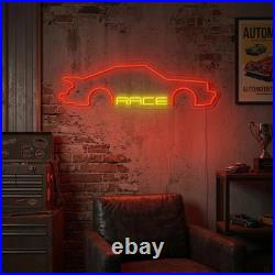 Race Car Flex Neon Sign 26x12 Light Man Cave Vintage Car Garage Wall Decor