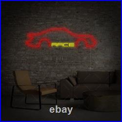 Race Car Flex Neon Sign 26x12 Light Man Cave Vintage Car Garage Wall Decor