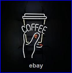 Raise Coffee Cup Neon Sign Vintage Club Artwork Real Glass Bar Lamp