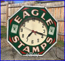 Rare Eagle Stamps Neon ClockArt DecoVintage Original Advertising