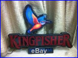 Rare Kingfisher Beer Bird Light Up Box Sign Vintage Pub Bar Nt Porcelain Neon