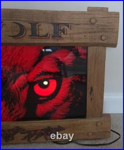 Rare Red Wolf Lighted Beer Sign Neon Type 42x24 Huge Vintage Bar Display Mancave