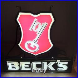 Rare Vintage Becks Beer German Key Bar Neon Light Sign Man-cave Lighted Works