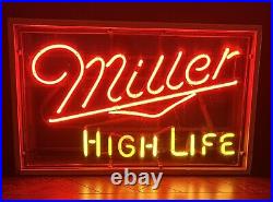 Rare Vintage MILLER HIGH LIFE Beer NEON Sign In Custom Wooden Shadow Box. Look