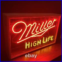 Rare Vintage MILLER HIGH LIFE Beer NEON Sign In Custom Wooden Shadow Box. Look