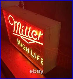 Rare Vintage MILLER HIGH LIFE Beer NEON Sign In Custom Wooden Shadow Box. Look