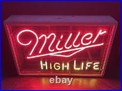 Rare Vintage MILLER HIGH LIFE Beer NEON Sign In Custom Wooden Shadow Box. Look